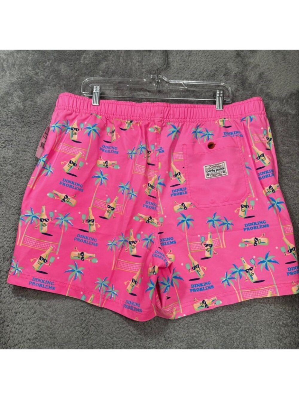 Party Pants Swim Trunks Mens XL Pink Dinking Problems Pickleball Novelty Shorts - Picture 5 of 7